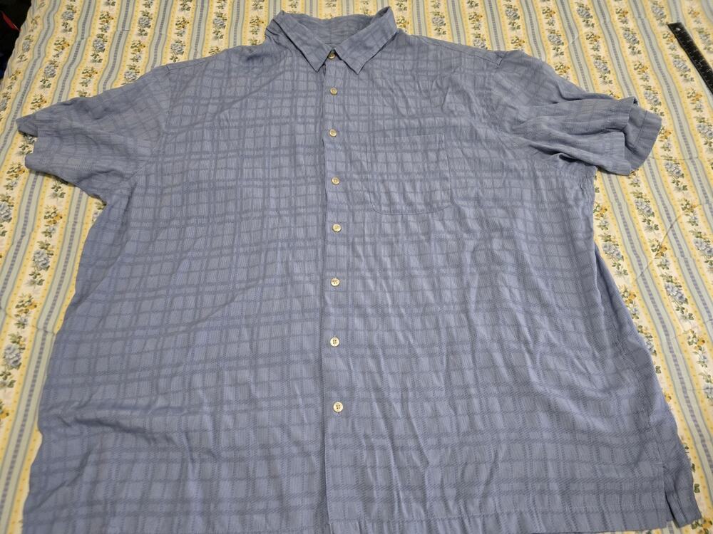 Van Heusen 4XL Blue Button Front Short Sleeve Shirt Neck 21-21.5 Inch